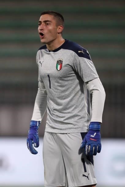 Stefano Turati of Italy reacts during the 2022 UEFA European Under-21 Championship Qualifier match between Italy and Sweden at Stadio Brianteo on...