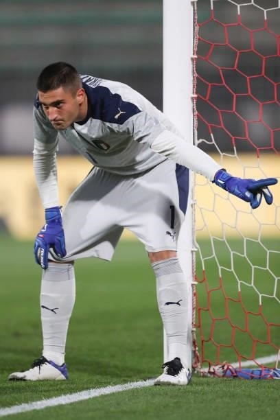 Stefano Turati of Italy organizes his defensive wall during the 2022 UEFA European Under-21 Championship Qualifier match between Italy and Sweden at...