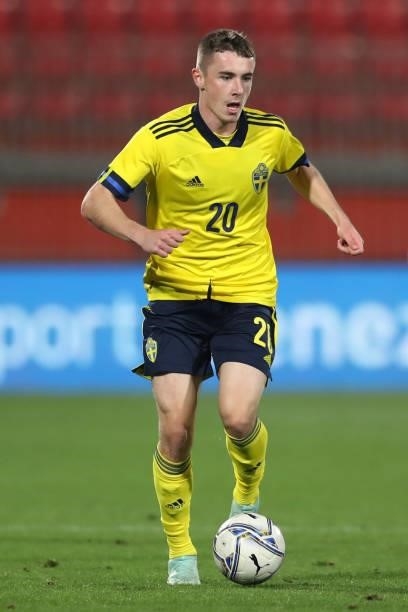 Patrik Walemark of Sweden during the 2022 UEFA European Under-21 Championship Qualifier match between Italy and Sweden at Stadio Brianteo on October...