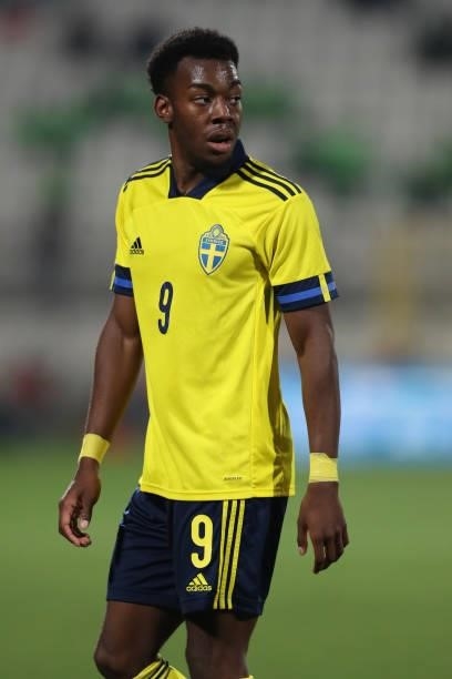 Anthony Elanga of Sweden during the 2022 UEFA European Under-21 Championship Qualifier match between Italy and Sweden at Stadio Brianteo on October...