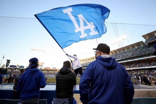Fans look on during game 4 of the National League Division Series between the Los Angeles Dodgers and the San Francisco Giants at Dodger Stadium on...