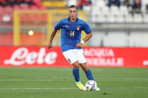 Salvatore Esposito of Italy during the 2022 UEFA European Under-21 Championship Qualifier match between Italy and Sweden at Stadio Brianteo on...