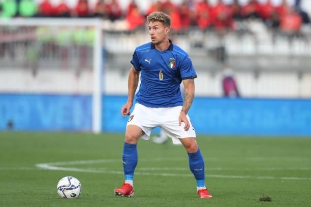 Matteo Lovato of Italy during the 2022 UEFA European Under-21 Championship Qualifier match between Italy and Sweden at Stadio Brianteo on October 12,...