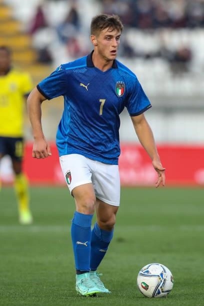 Lorenzo Colombo of Italy during the 2022 UEFA European Under-21 Championship Qualifier match between Italy and Sweden at Stadio Brianteo on October...