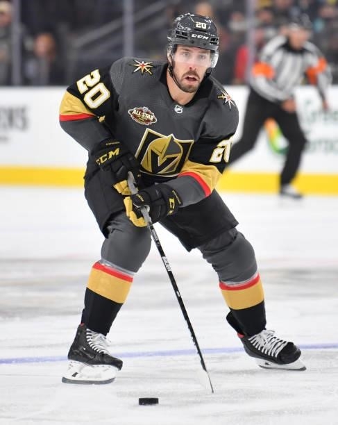 Chandler Stephenson of the Vegas Golden Knights skates during the first period of a game against the Seatle Kraken at T-Mobile Arena on October 12,...