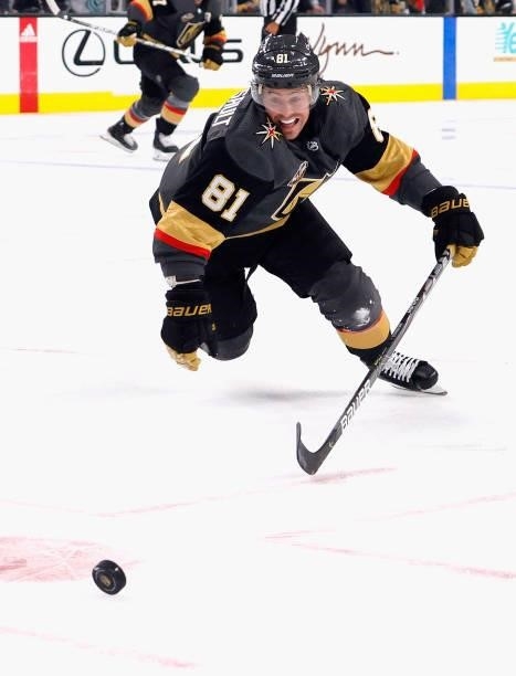 Jonathan Marchessault of the Vegas Golden Knights pursues the puck during the second period against the Seattle Kraken during the Kraken's inaugural...