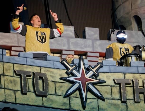 Singer Marc Martel performs in the Castle during the third period of the Seattle Kraken's inaugural regular-season game against the Vegas Golden...