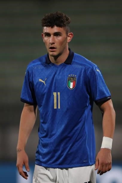 Roberto Piccoli of Italy during the 2022 UEFA European Under-21 Championship Qualifier match between Italy and Sweden at Stadio Brianteo on October...
