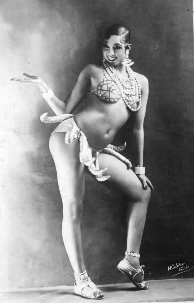 American entertainer Josephine Baker , in costume for her famous 'banana dance', circa 1925. Baker was an overnight sensation when she arrived in...