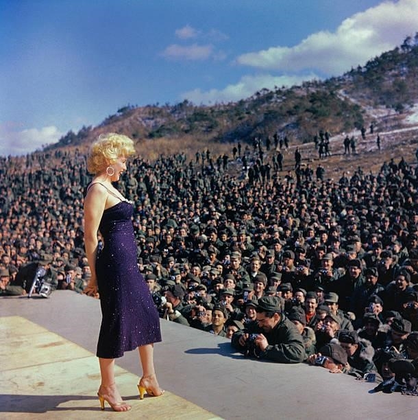 Marilyn Monroe performs for American troops in Korea in February 1954.