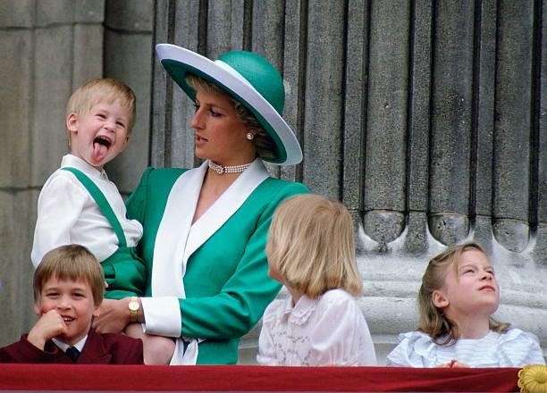Prince Harry Sticking His Tongue Out Much To The Suprise Of His Mother, Princess Diana At Trooping The Colour With Prince William, Lady Gabriella...