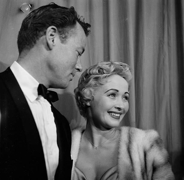 Actress Jane Powell with husband Patrick Nerney attend the Academy Awards dinner party in Los Angeles,CA.