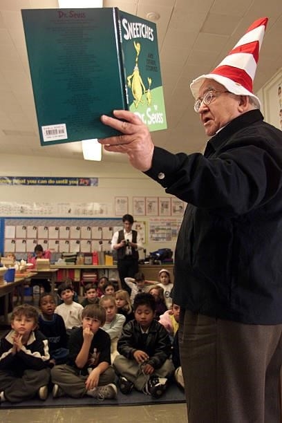 Actor Ed Asner reads Dr. Seuss to second and third graders at Dixie Canyon Avenue Elementary School in Sherman Oaks as part of Read Across America...