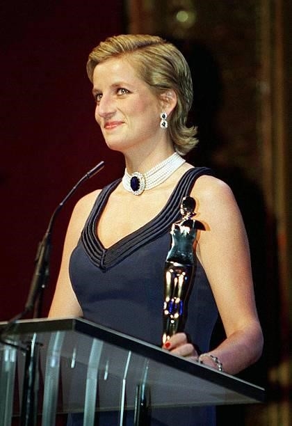 Princess Diana presenting the Fashion Designer Awards at the Lincoln Center, New York, during a two-day visit to the city, January 1995. She is...
