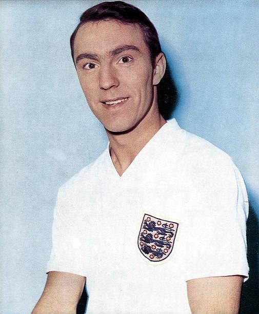 Chelsea and England footballer Jimmy Greaves wearing an England national team shirt, circa 1960.