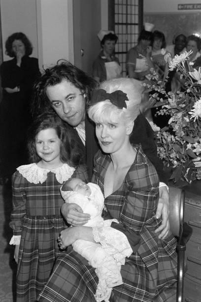 Rock star Bob Geldof, his wife, TV presenter Paula Yates, and their five-year-old daughter Fifi Trixie-belle, show off the new addition to their...