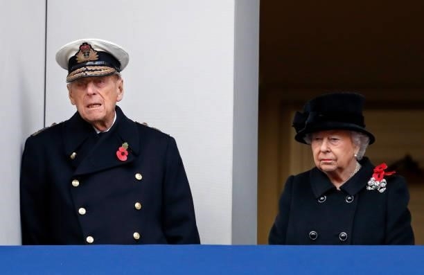 Prince Philip, Duke of Edinburgh and Queen Elizabeth II attend the annual Remembrance Sunday Service at The Cenotaph on November 12, 2017 in London,...