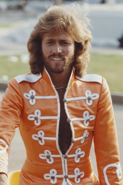 British singer Barry Gibb of pop group The Bee Gees on the set of 'Sgt Pepper's Lonely Hearts Club Band' musical comedy film, directed by Michael...
