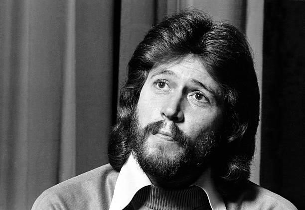 Barry Gibb from The Bee Gees posed at a Press Conference in Copenhagen, Denmark in 1975